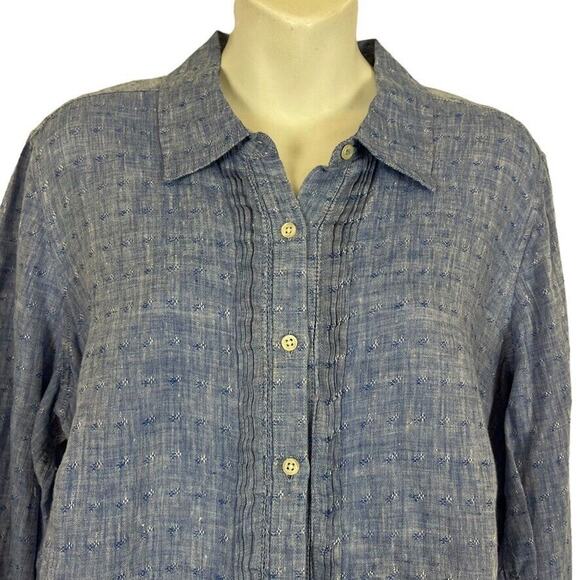 Talbots Plus Womens 100% Linen Casual Long Sleeve Button Up Blue Shirt Top 0X /X - Picture 7 of 16